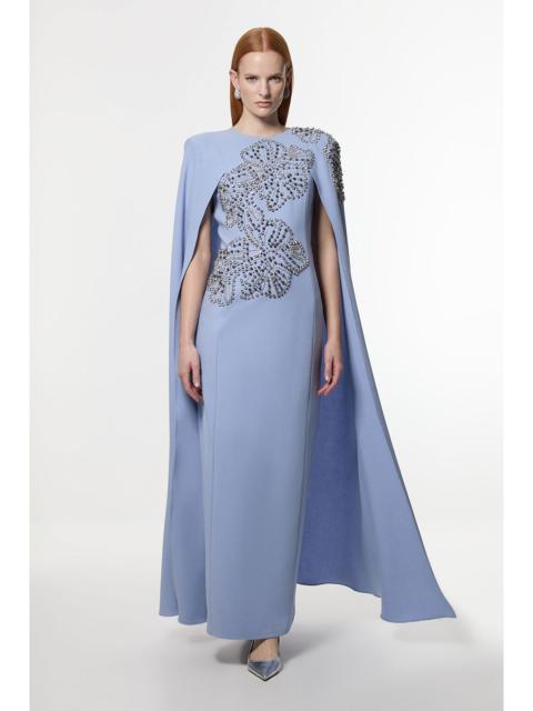 KAREN MILLEN Petite Placed Floral Crystal Embellished Tailored Drama Cape Maxi Dress
