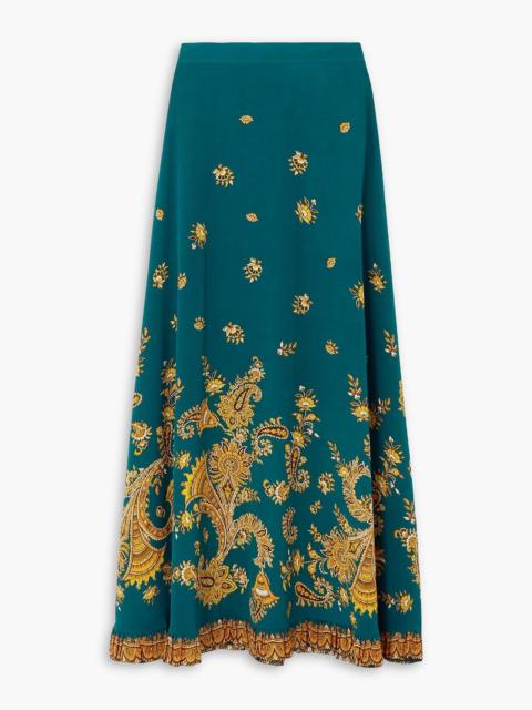 Etro Ruffled paisley-print silk crepe de chine maxi skirt