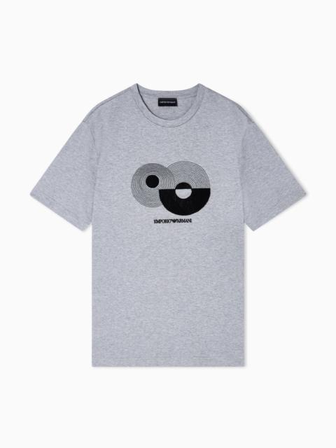 EMPORIO ARMANI JERSEY T-SHIRT WITH OP-ART EMBROIDERY