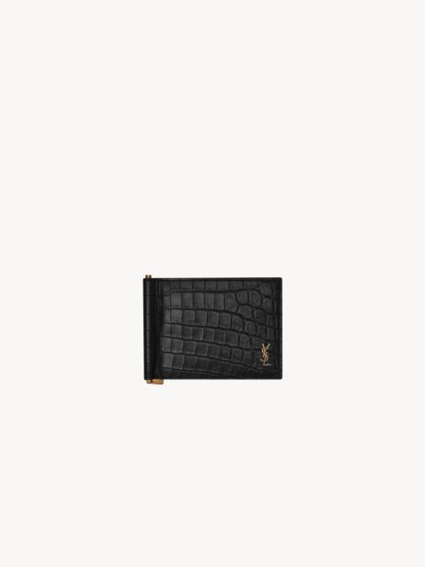 SAINT LAURENT TINY CASSANDRE BILL CLIP WALLET IN CROCODILE-EMBOSSED MATTE LEATHER