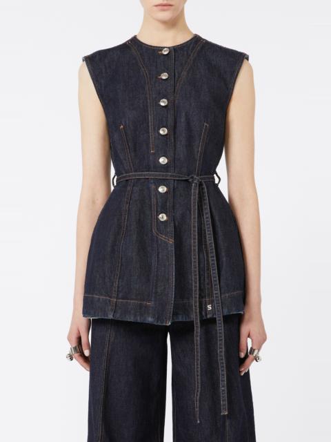 Sportmax SPORTMAX Domino Belted Denim Vest in Midnight Blue at Nordstrom