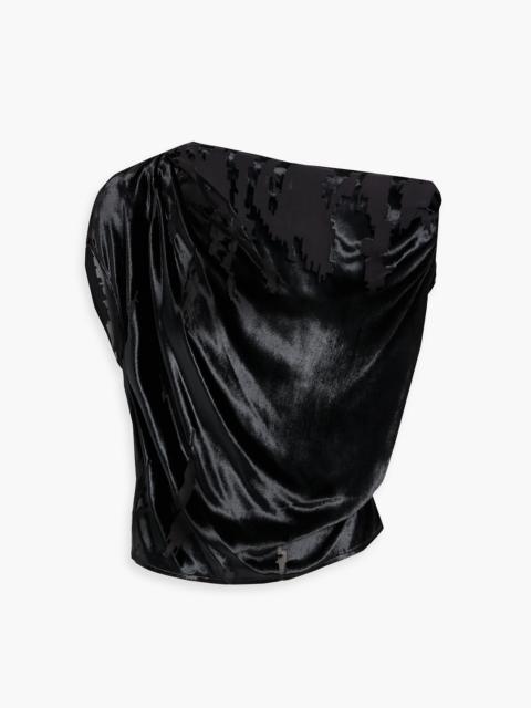 THE SEI One-shoulder draped devoré-velvet top