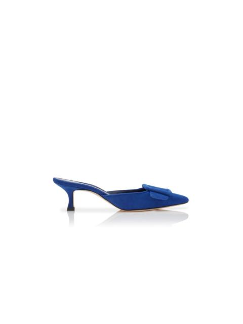 Manolo Blahnik Blue Suede Buckle Detail Mules