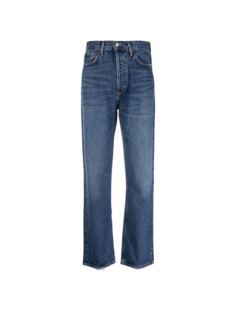 high-waisted straight-leg jeans
