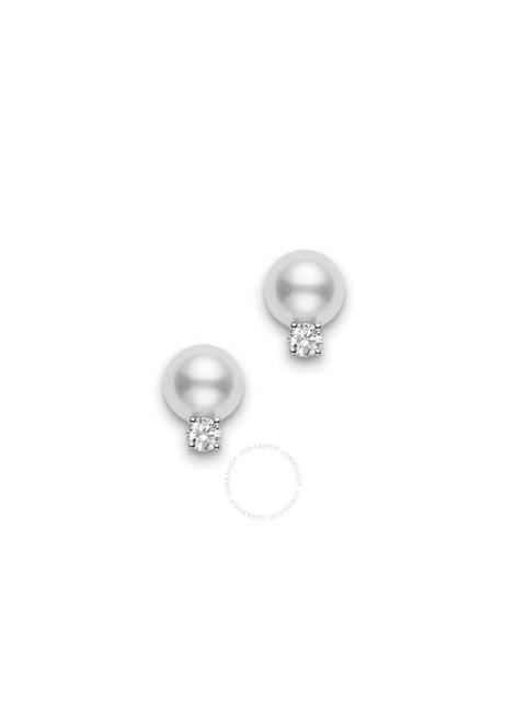 MIKIMOTO Mikimoto 18K White Gold 7-7.5mm Akoya Studs With Diamonds