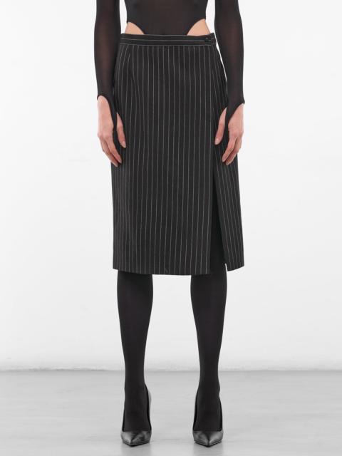 MUGLER Black Re/edit Wool Pinstripe Pencil Skirt