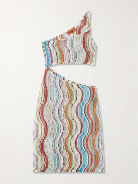Missoni One-shoulder Cutout Metallic Crochet-knit Mini Dress