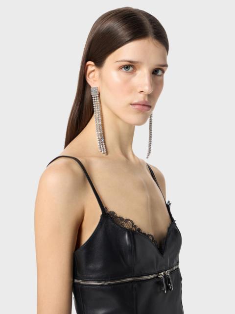 Blumarine CHAIN DROP EARRINGS WITH RHINESTONES AND B MONOGRAM