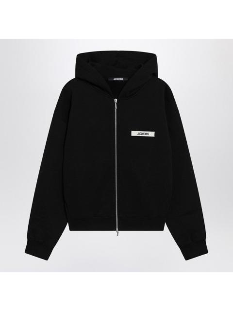 JACQUEMUS Jacquemus Black Zip-Up Sweatshirt With Grosgrain Logo Men