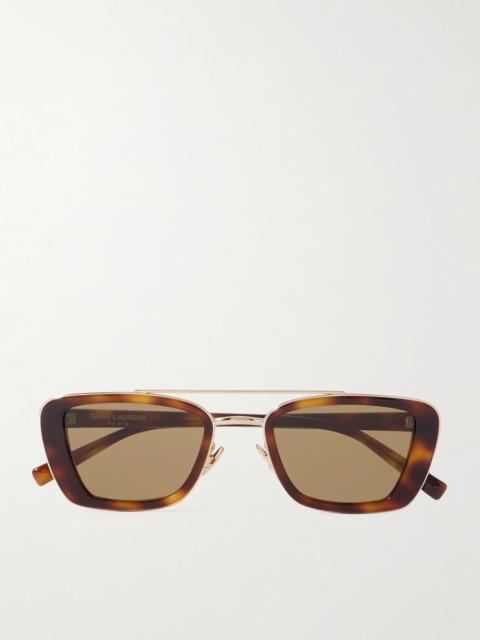 SAINT LAURENT Rectangle-frame tortoiseshell acetate and gold-tone sunglasses Tortoiseshell