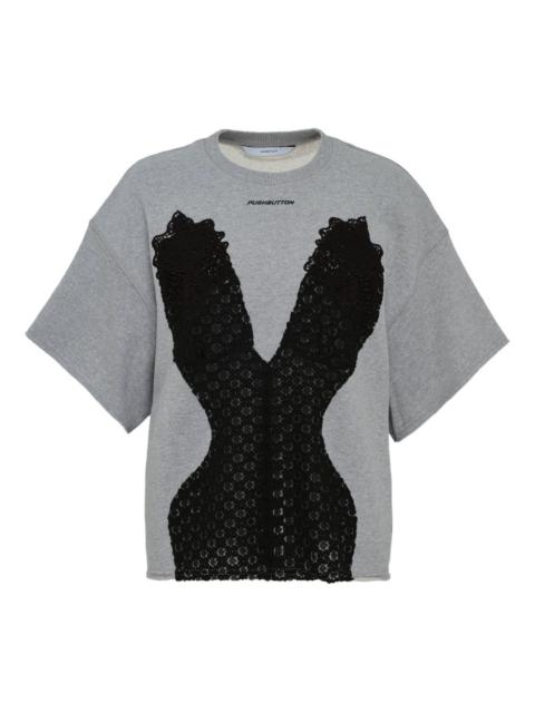 pushBUTTON lace-applique T-shirt