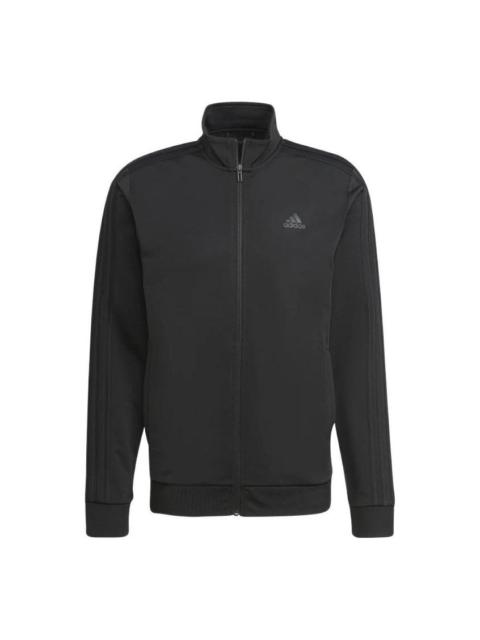 Men's adidas Essentials Solid Color Chest Logo Printing Zipper Sports Jacket Black H46101