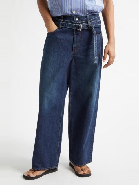 sacai Sacai Belted Denim Pants in Blue at Nordstrom