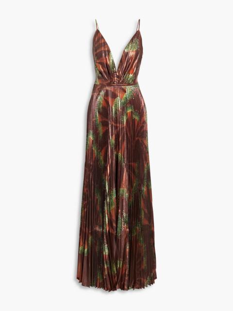 Johanna Ortiz Western Gardens pleated printed lamé maxi dress