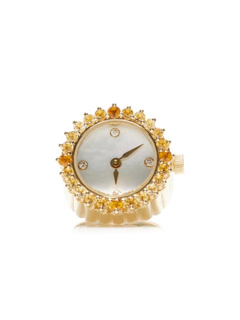 Yvonne Léon Exclusive Riviera 9K Yellow Gold Ombre Citrine Clock Ring multi
