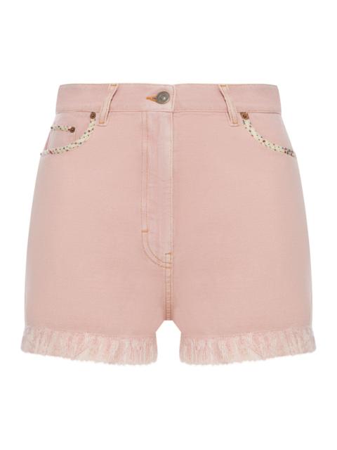 Valentino Valentino Garavani Women Denim Shorts With Fringed Hem