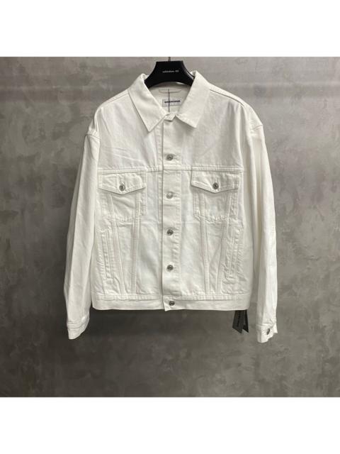 BALENCIAGA Balenciaga White Embroidered Logo Denim Jacket