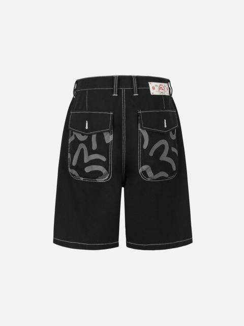 EVISU Allover Seagull Print Pocket Oversized Shorts