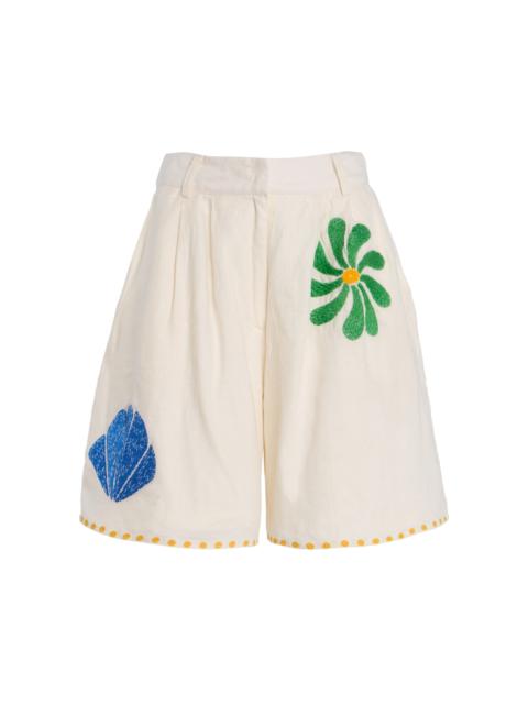 CALA de la CRUZ Sia Embroidered Linen Shorts multi