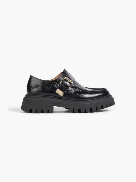 maje Buckled croc-effect leather loafers