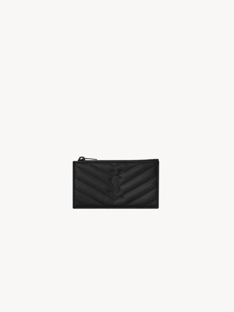 SAINT LAURENT CASSANDRE MATELASSÉ FRAGMENTS CARD CASE IN GRAIN DE POUDRE LEATHER