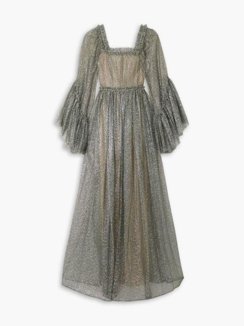 Other Designers Enchanteresse ruffled glittered tulle maxi dress