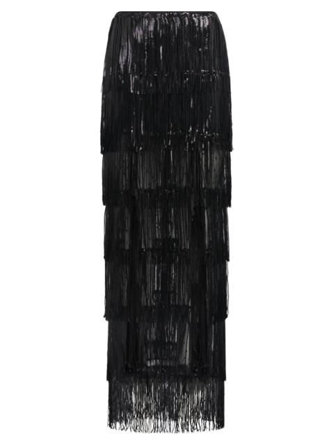 NINA RICCI FRINGED SEQUIN MAXI STRAIGHT SPLIT SKIRT | BLACK