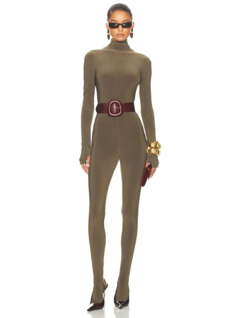 NORMA KAMALI Long Sleeve Slim Fit Turtleneck Footie Catsuit