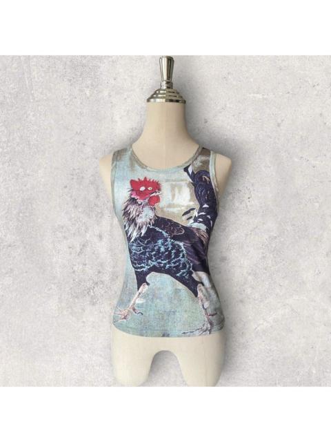 Alexander McQueen Vintage 90’ Rooster Print Zip-Up Fitted Tank Top