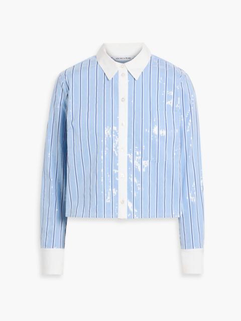 VERONICA BEARD Maia cropped sequin-embellished striped cotton-blend poplin shirt