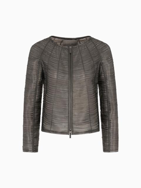 GIORGIO ARMANI PEARLISED NAPPA LEATHER JACKET WITH APPLIED STUDS