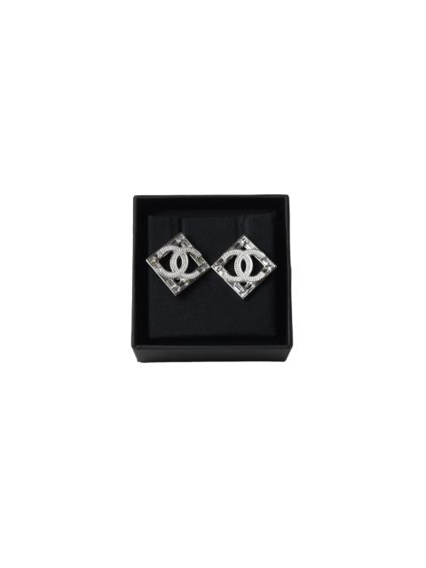 CHANEL Chanel CC Logo Crystal Studded Square Earring Silver
