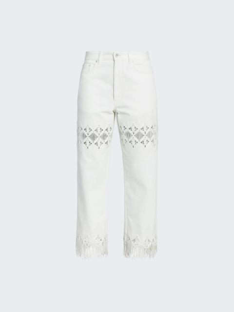 rabanne Embroidered Denim Trousers Off White