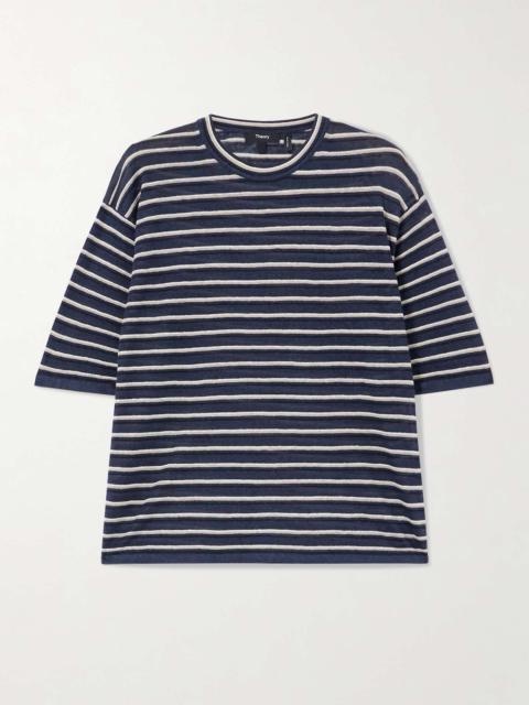 Striped linen-blend T-shirt Navy