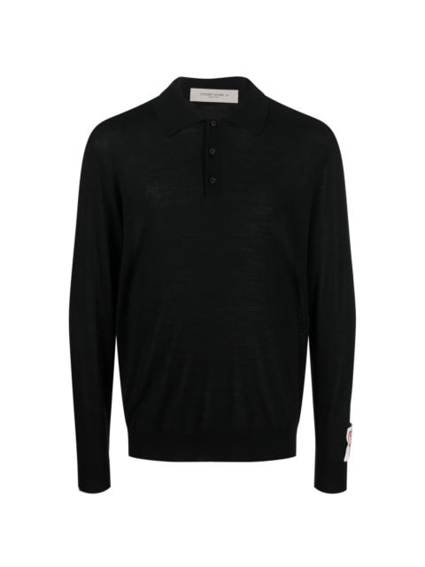 long-sleeve knitted polo shirt
