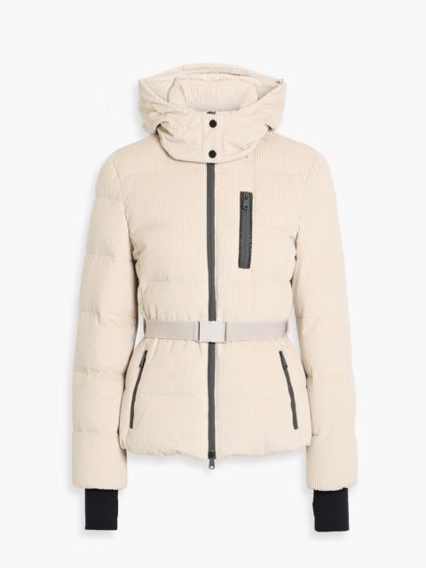 Brunello Cucinelli Hooded belted bead-embellished ribbed cotton-velvet ski jacket