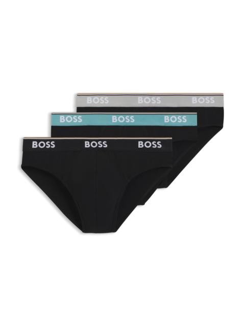 BOSS THREE-PACK OF STRETCH-COTTON BRIEFS WITH LOGO WAISTBANDS