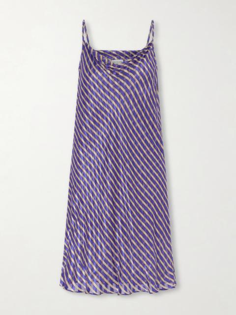 Dries Van Noten Draped Striped Satin And Chiffon Midi Dress