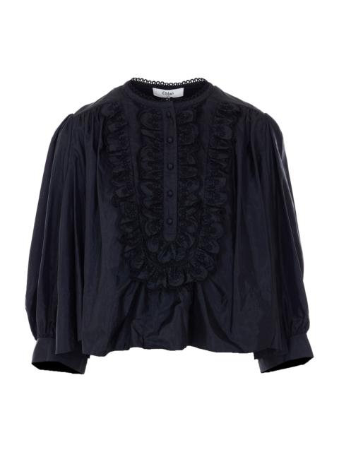 Chloé Gathered Ruffled Taffeta Top