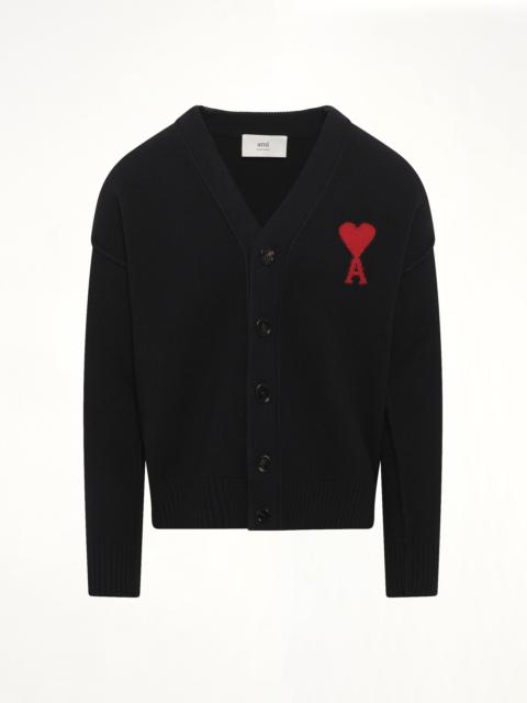 AMI Paris Red Ami De Coeur Cardigan in Black