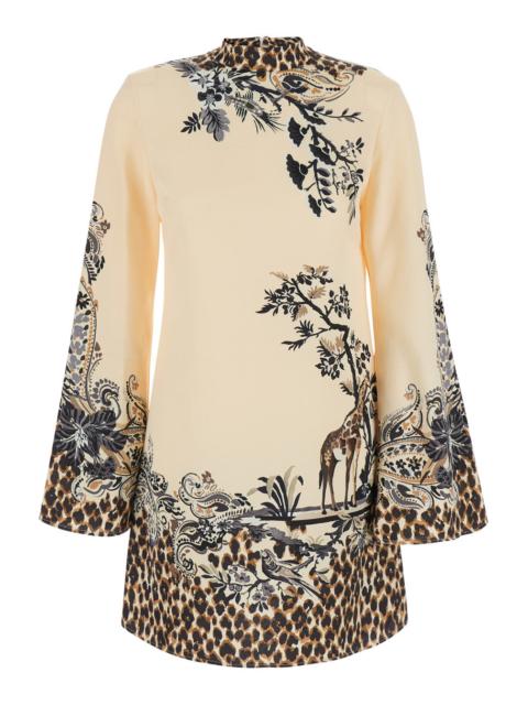 Etro Etro Women Multicolor High-Neck Dress With Flared Long Sleeves And  Print On The Front And Back In C