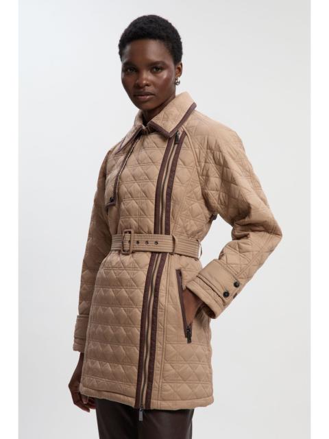 KAREN MILLEN Diamond Quilted Belted Short Puffer Trench Jacket
