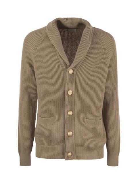 Brunello Cucinelli Pure Cotton Ribbed Cardigan With Metal Button Fastening
