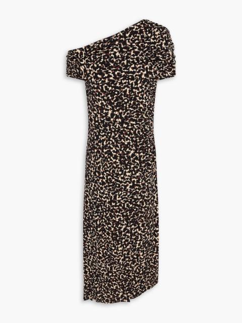 DIANE VON FURSTENBERG Agustin one-shoulder ruched leopard-print crepe midi dress