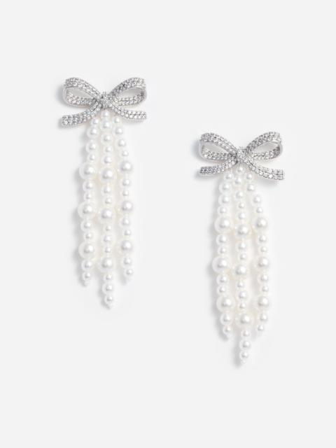 self-portrait Bow Pearl Waterfall Earrings