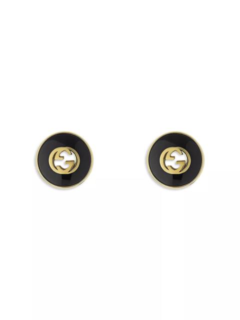 GUCCI 18K Yellow Gold Interlocking Black Onyx Stud Earrings