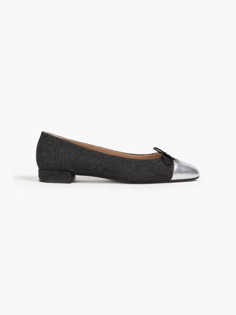 Stuart Weitzman Sleek metallic leather-trimmed denim ballet flats