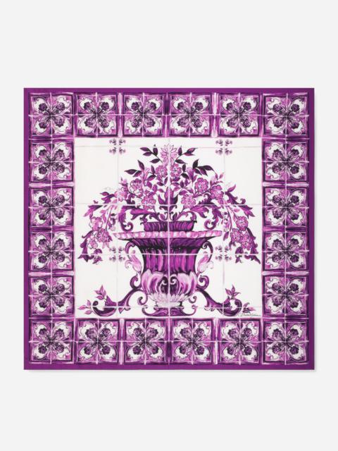 Majolica-print 90x90 silk twill foulard