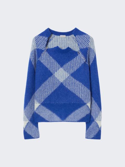 Burberry Check Alpaca Wool Blend Sweater Blue