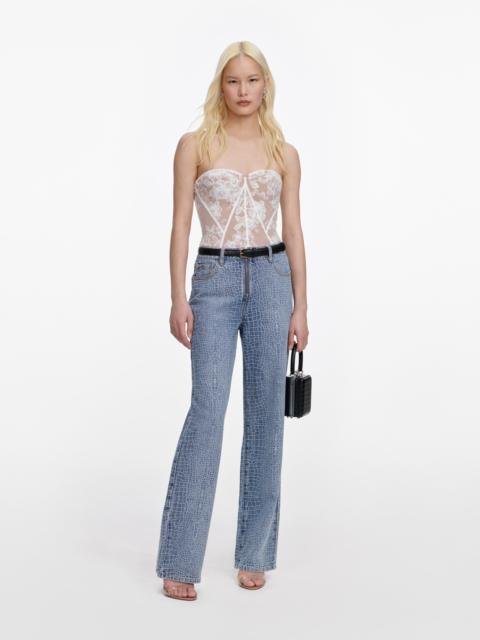 self-portrait White Sequin Lace Bandeau Top